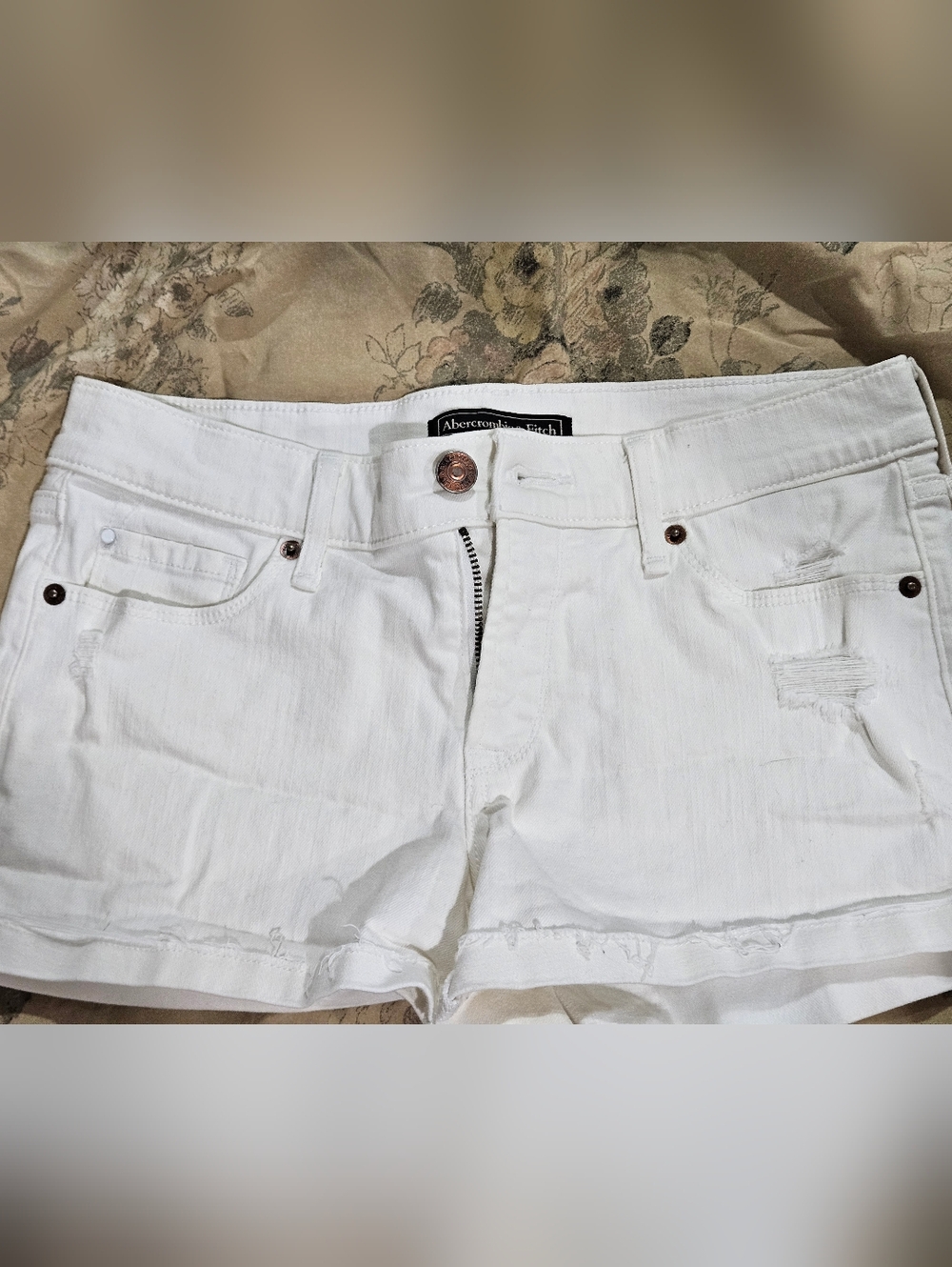 Abercrombie & Fitch White Distressed Denim Shorts